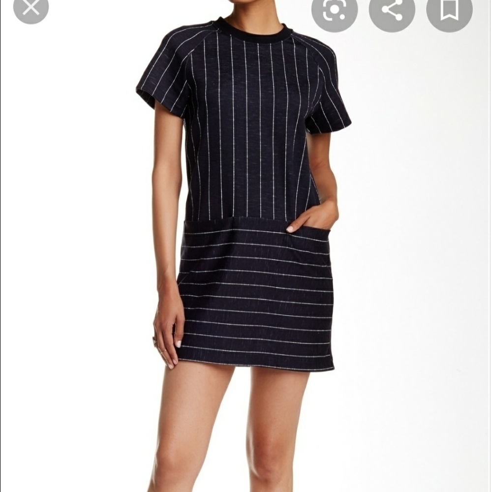 ATM XS Striped Baseball Short Sleeve Dress